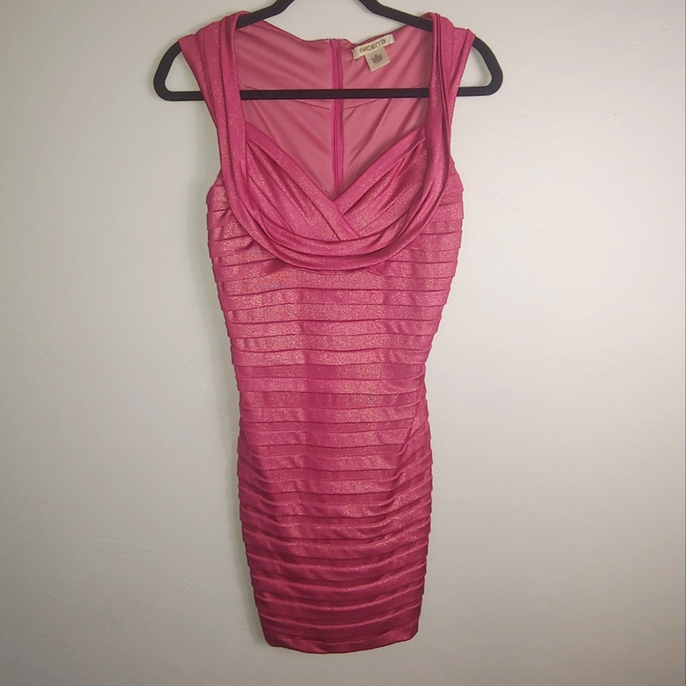 M Arden B 2000s Y2K Pink Shimmer Tiered Bodycon Dress